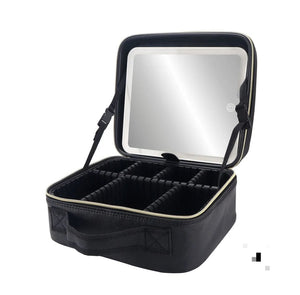 Bolso de maquillaje portátil con espejo y luz LED