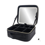 Bolso de maquillaje portátil con espejo y luz LED