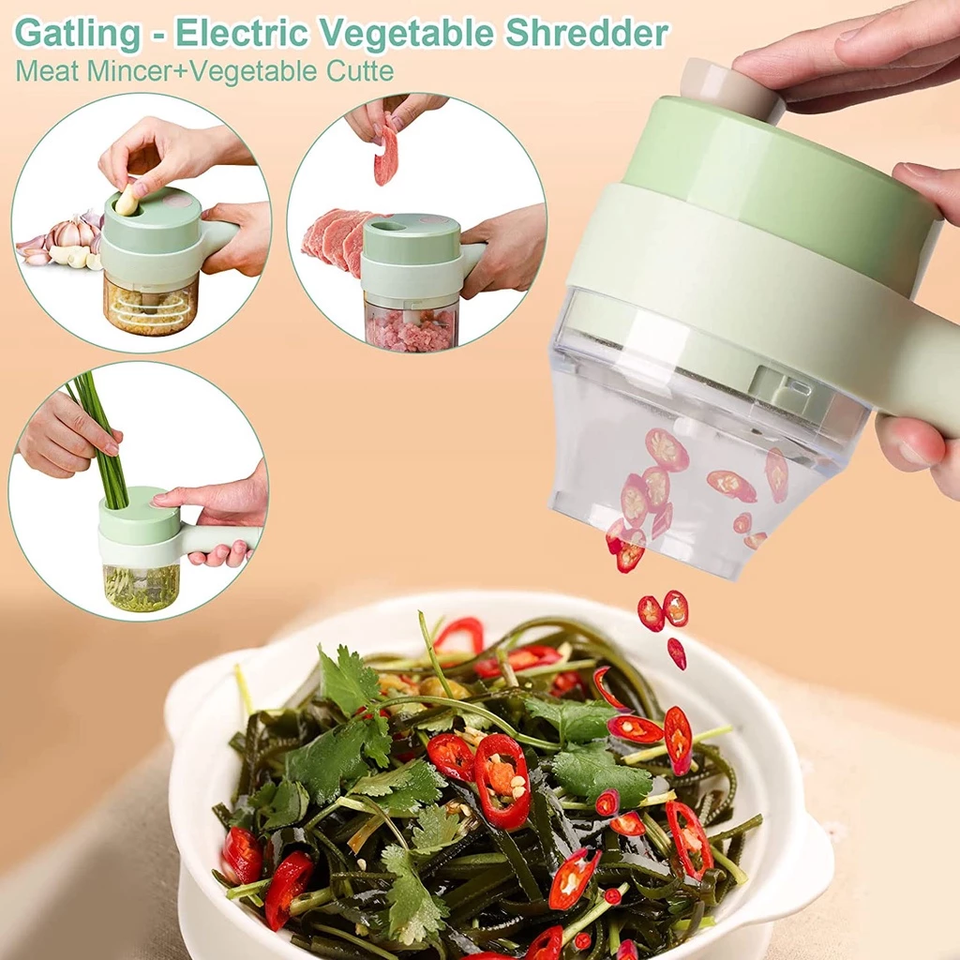 Cortador de Verduras Eléctrico Portátil 4 en 1 Premium